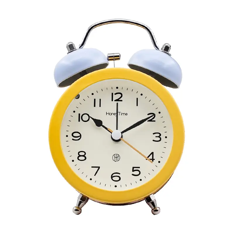 Students use big bell metal convex bell alarm clock desk clock bedside silent sweep second night light clock high value
