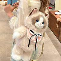 Sac à dos en peluche chat réaliste avec col en dentelle, sangle réglable, jouet doux et moelleux, animal en peluche réconfortant pour enfants