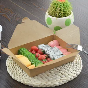กล่องใส่อาหาร Takeaway # 1 กล่องบรรจุภัณฑ์อาหารกระดาษสี่เหลี่ยมสามารถปรับแต่งกล่องอาหารกลางวันพับกระดาษคราฟท์ได้