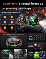Montre connectée HT42, écran 1,7 pouce, appels Bluetooth, plus de 100 modes sportifs scientifiques, suivi GPS, lampe torche 850 mAh, étanche 3 ATM, montre connectée sportive