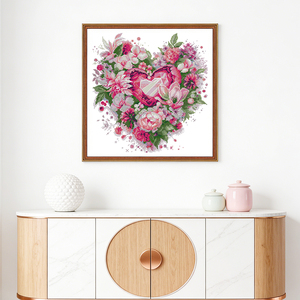 Kit <span class=keywords><strong>Punto</strong></span> <span class=keywords><strong>Croce</strong></span> 'Cuore in Fiore' con Modello HD Stampato, Tessuto Aida 16/14/11CT, Set per Ricamo Fai-da-Te - Product Image 3