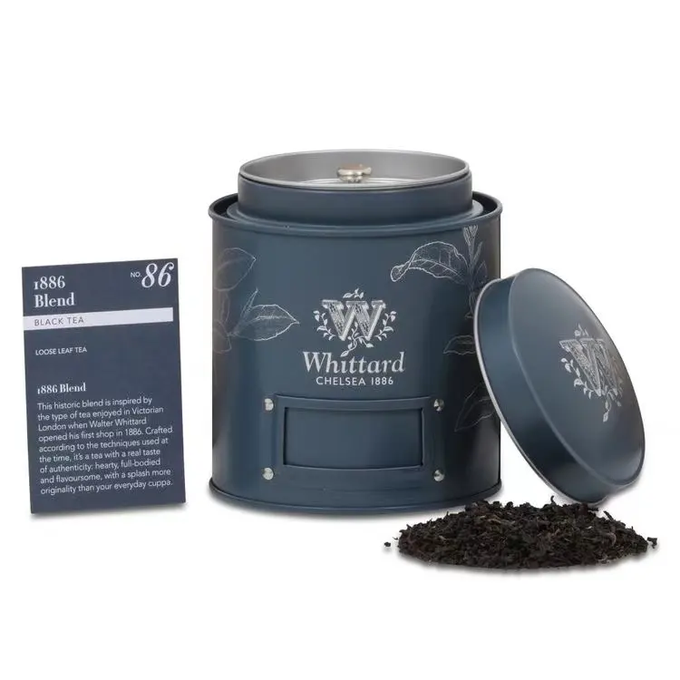 卸売カスタム印刷環境にやさしいお茶缶包装コーヒー金属空密封丸二重蓋茶缶