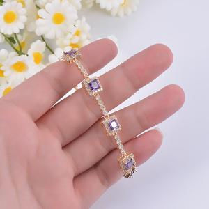 Nueva Cadena de mano de circón púrpura para mujer, chapada en oro de 18 quilates para regalos de aniversario de boda, venta al por mayor - Product Image 2