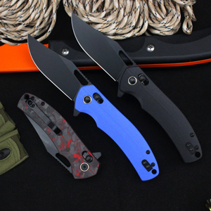 Dao gấp chiến thuật Tunafire GT-T0042-1, lưỡi dao 14C28N mới, cán dao bằng sợi carbon đỏ G10, khóa trục, cán đen. - Product Image 2