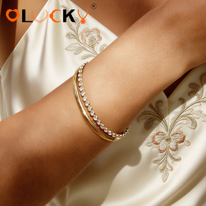 LUCKYJIU ผู้ผลิตเครื่องประดับสั่งทำ กำไลข้อมือสแตนเลสสตีลกันน้ำ ชุบทอง 18k แบบสองวง สำหรับผู้หญิง ใส่ได้ทุกวัน - Product Image 3