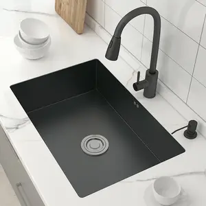 多功能厨房水槽304不锈钢厨房水槽水龙头现代黑色瀑布降雨单碗厨房水槽套装