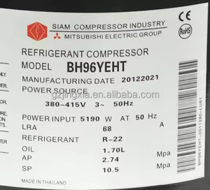 Compresor Scroll Hermético Mitsubishi SIAM R22 BH96YEHT 380-415V Trifásico para HVAC, Directo de Fábrica - Product Image 4