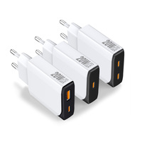 Pengisi Daya Cepat USB Type-C PD 20W Colokan EU Adaptor Dinding Ultra-Tipis untuk iPhone Samsung Galaxy S25 S24 S23 Adaptor Pengisi Daya untuk Rumah dan Perjalanan