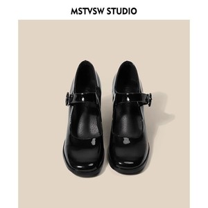 2025 High Heels New <strong>Mary</strong> <strong>Jane</strong> <strong>Shoes</strong> Women PU Vintage <strong>Black</strong> Line with Chunky Heel square Toe Single <strong>Shoes</strong> - Product Image 6