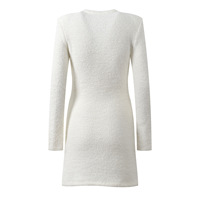 Nouvelle Collection Hiver 2026 – Robe Mini en Maille Élégante pour Femme, Col Rond, Manches Longues, Boutonnage Simple, Coupe Ajustée, Ornée de Strass