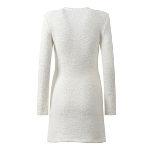 Nova Chegada Inverno 2026: Vestido Mini Feminino de Malha Elegante com Gola O, Manga Longa, Abotoamento Simples e Ajuste Slim com Strass - Product Image 2