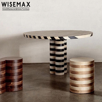 WISEMAX FURNITURE Table à manger ronde en bois moderne pour salle à manger, design à rayures zébrées, table à manger, meubles pour la maison