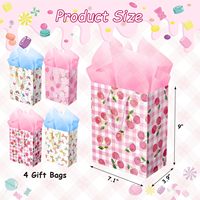 Lot de 4 petits sacs cadeaux avec papier de soie pour fête d'anniversaire féminine, 9 pouces, motif fraise, cerise, nœud et sucette, fabriqué en Chine