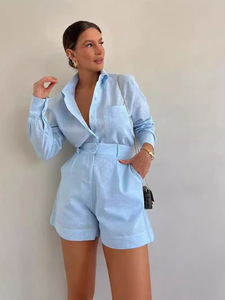 Ensembles deux pièces pour femmes : Chemises et pantalons, tenues printemps-été, ensemble chemise et short taille haute, vente chaude - Product Image 5