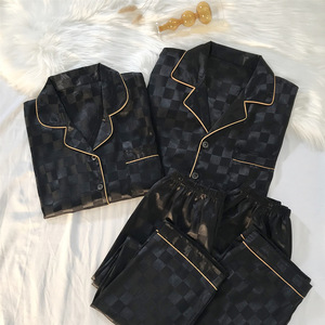 Pigiama per Coppie, Set Primaverile e Autunnale a Maniche Lunghe a Quadri per Donna, Taglie Forti, <span class=keywords><strong>Abbigliamento</strong></span> <span class=keywords><strong>da</strong></span> <span class=keywords><strong>Casa</strong></span> in Seta Artificiale per <span class=keywords><strong>Uomo</strong></span> - Product Image 3