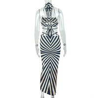 J5395 - Robe longue de soirée sexy à rayures, sans manches, dos nu, pour femme - Vente en gros