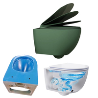 WC suspendu en céramique blanche laminée, design moderne, avec cuvette dorée, pour la décoration intérieure et l'ameublement sanitaire.