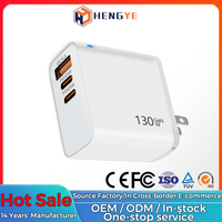 Chargeur mural rapide pour téléphone portable et ordinateur portable 130W GaN PD3.0 haute puissance 1USB 2Type C Prise EU US UK Compatibilité universelle