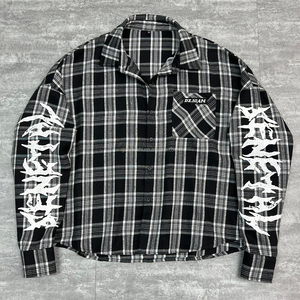 T-Shirt <span class=keywords><strong>con</strong></span> stampa grafica oversize di QIANSHI camicia di design personalizzata a maniche lunghe termica camicia di flanella in cotone <span class=keywords><strong>con</strong></span> <span class=keywords><strong>bottoni</strong></span> e Plaid - Product Image 1