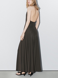 Factory Custom Backless Sleeveless Halter-neck Solid Linen <strong>Maxi</strong> <strong>Dress</strong> High Quality A-Line Linen <strong>Dress</strong> - Product Image 3