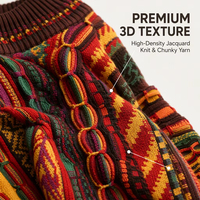 Pull en maille jacquard 3D rétro personnalisé pour homme, coupe ample, col rond, tricot épais décontracté, avec bonnet assorti