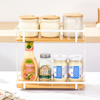 Support à condiments rectangulaire en bambou durable à double couche pour la cuisine gastronomique et la mise en place professionnelle de la table