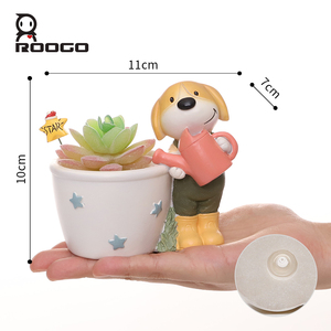 Pot de fleurs en résine mignon en forme de chiot jardinier, pot à succulentes en forme de chien de dessin animé, adorable décoration de jardin pour la maison, cadeau pour les amateurs de plantes - Product Image 2