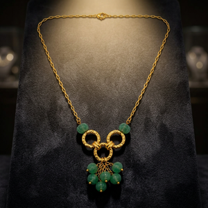 Collier pendentif plaqué or avec perles d'imitation et pierres vertes pour femme, bijou fantaisie tendance - Product Image 1