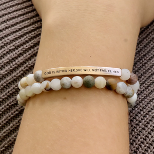 Loveher Gepersonaliseerde Paar Natuursteen Kralen Armband Gegraveerd Bericht Natuursteen Armband Cadeau Voor Haar Psalmen Sieraden - Product Image 5