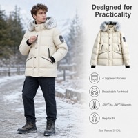 Manteau d'hiver rembourré imperméable pour homme avec capuche en fausse fourrure amovible, vêtement d'extérieur isolé avec poches zippées