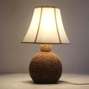 2020 new home handicraft woven wicker light decorative retro antique desk lamps bedroom table lamp rattan