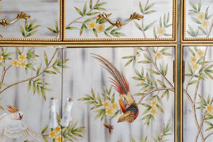 Consolle Curva in Legno Oro e Nero per Corridoio, Tavolino d'Appoggio Antico con Arte <span class=keywords><strong>Orientale</strong></span> Asiatica, Mobile Angolare per Casa - Product Image 6