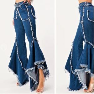 Pantalones vaqueros acampanados de tiro alto con dobladillo deshilachado para mujer, diseño personalizado - Product Image 5