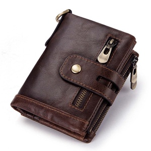 For Men's Top Grain Cowhide Genuine Leather Short <b>Wallet</b> Vintage Chain Open Closure Soft Money Clip <b>RFID</b> Coin Polyester - Product Image 2