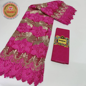 <span class=keywords><strong>Tissu</strong></span> en dentelle de soie de lait africaine, maille française, avec Bazin Rich, matière originale pour les femmes nigérianes, mariage, mariée, dentelle en tulle - Product Image 6