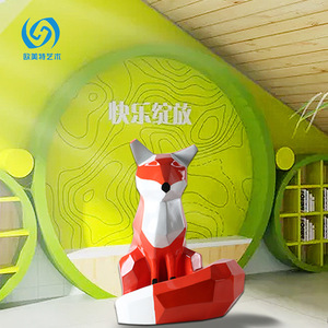 Escultura de Zorro Colorida de Fibra de Vidrio, Geométrica, Minimalista, para Decoración del Hogar, Pieza de Arte para Montar en el Suelo - Product Image 3