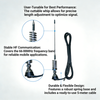 Antenne mobile HF VHF 66-88 MHz avec connecteur FME, base à ressort en acier inoxydable pour voiture, camion, radio CB, communications bidirectionnelles