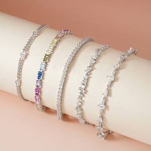Moq 1 Uds Femme de gama alta 925 plata esterlina 8A circón Baguette corte Cz completo diamante montaje tenis pulsera conjunto - Product Image 1