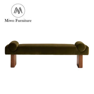 호텔 보석상 현대 가구 다크 브라운 나무 침대 끝 신발 의자 침실 거실 인테리어 벨벳 패브릭 덮개를 씌운 상점 벤치 - Product Image 1