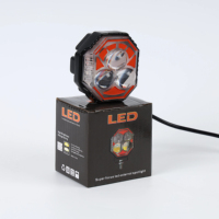 Phares de moto/feux de travail LED en aluminium Yongyou 3 LED 3 lentilles 6500 lumens 12-50V avec flash rouge, bleu, blanc, jaune – Remplacement de phare avant