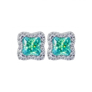 925 <b>Sterling</b> <b>Silver</b> <b>Stud</b> Earrings Square Cut Blue Gemstone Bezel Setting Everyday Wear Geometric Design - Product Image 5