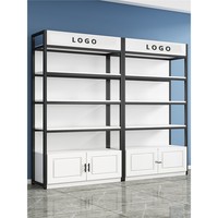 Meuble de présentation commercial personnalisé à plusieurs niveaux, blanc, modèle rectangulaire, hauteur au sol, pour cosmétiques, spiritueux et tabac