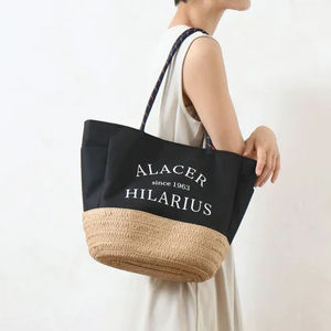 Bolsa de lona con logotipo personalizado, bolso de verano tipo cesta para mujer con asa de cuerda y bolsillo - Product Image 2