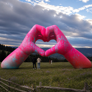 Mascotte Gonfiabile Gigante a Forma di Cuore con Mani di Cartone Animato per Halloween, Gonfiabili Pubblicitari a Forma di Mano Grande per Feste - Product Image 1