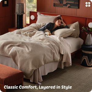 100% Cotton <strong>Waffle</strong> Weave Khaki <strong>Duvet</strong> <strong>Cover</strong> Queen Size, GentleSoft and Breathable Tan Bedding Set for All Season, 3 Pieces - Product Image 2