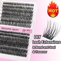 En gros, Plateaux d'extensions de cils 30D 40D, Kit de cils en grappes effet wispy, Cils en grappes en fibres synthétiques, Colle à cils végane