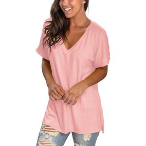 Womens Summer V Neck Casual <b>Top</b> Short Sleeve <b>Asymmetric</b> <b>Hem</b> Breathable Knitted T Shirt Everyday Wear - Product Image 4