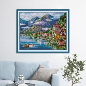 Kit de broderie au point de croix fait main style lac européen Alpes Montagne Village pour débutants – Idéal pour l'art décoratif de salon - Product Image 2