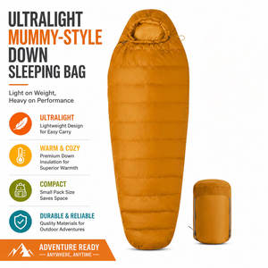 Sac de couchage mummy en duvet avec col et tube ajustables, boîte à pieds 3D, pour temps froid, en nylon léger, type enveloppe, pour camping hivernal, usine certifiée ISO9001 - Product Image 1