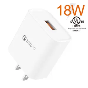 Aksesori Ponsel Multi Port Tunggal Qualcomm, Pengisi Daya USB Cepat 18W Adaptor Dinding 3.0 Pengisi Daya Perjalanan Cepat